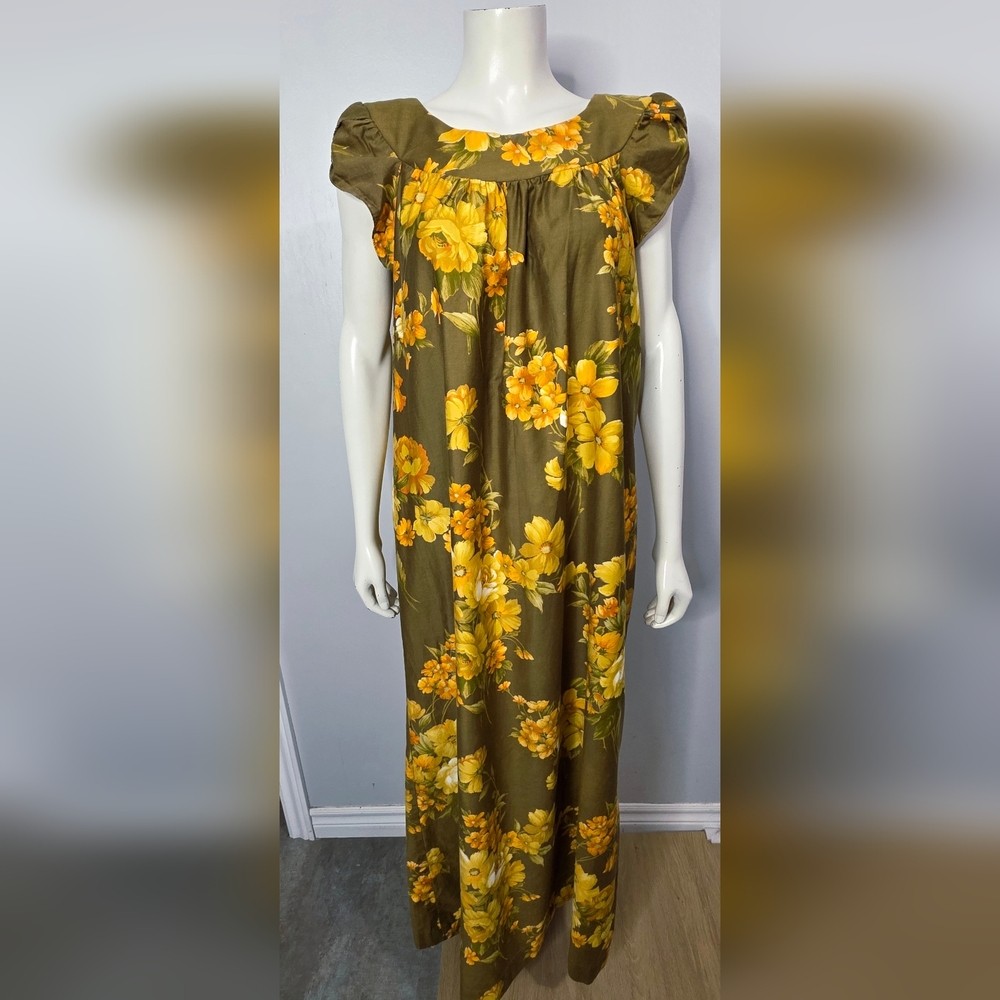 Vintage Hawaiian Floral Cotton Maxi Dress